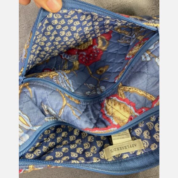 Appleseed Blue Floral Cloth Purse 10.5 x 7.5 x 5 w 9-18in adj hang - Picture 8 of 8